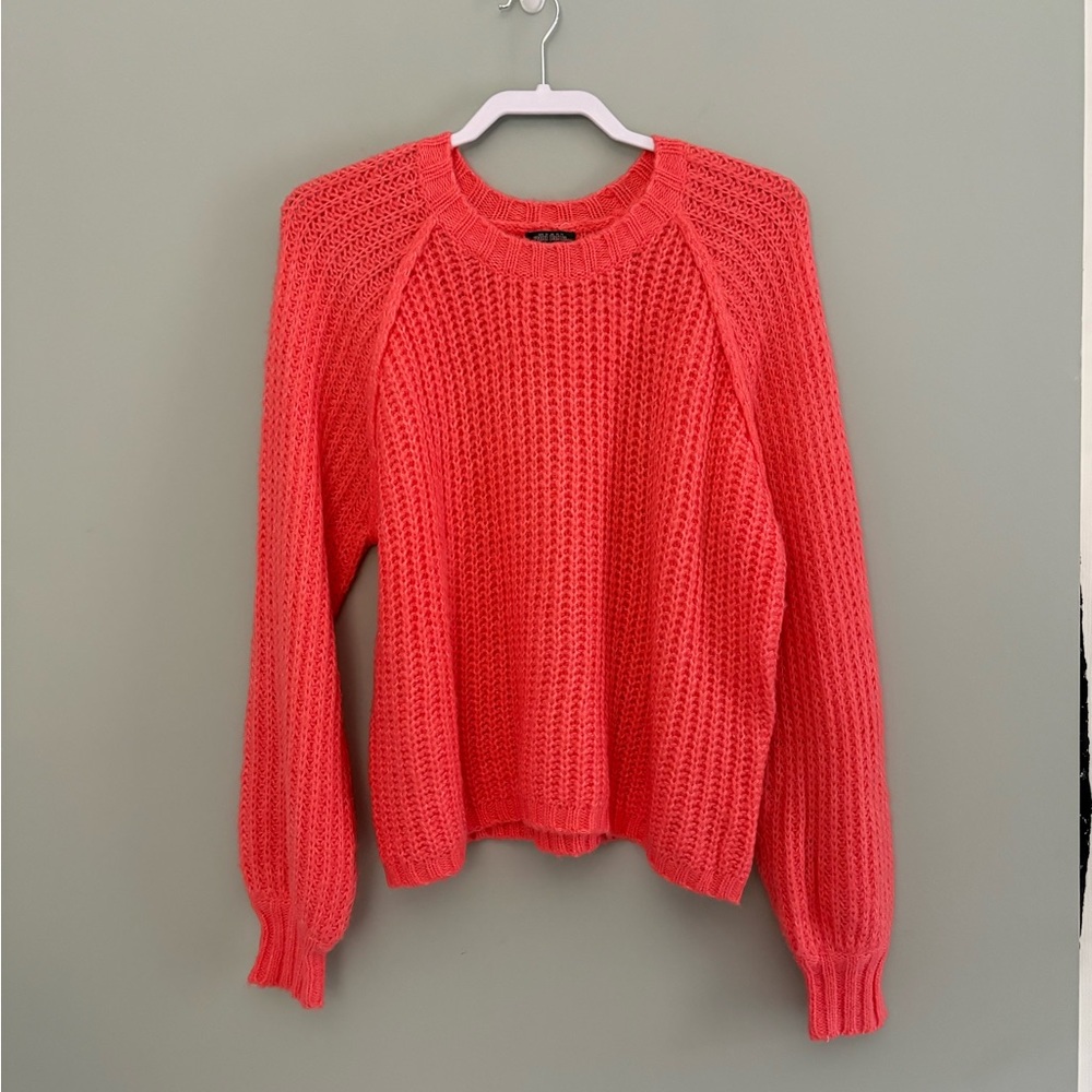 Wild Fable Bright Coral Chunky Open-Knit Raglan Sleeve Sweater Size M